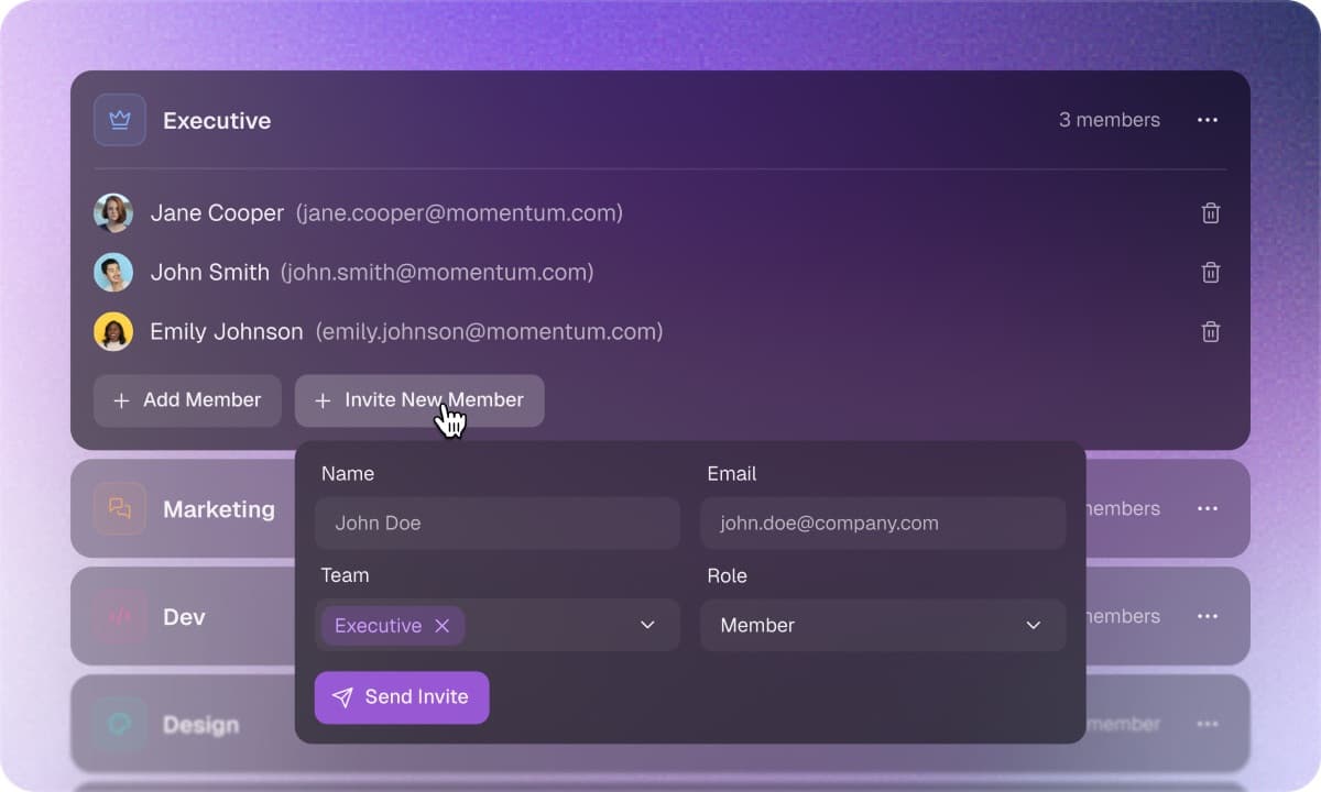 Team feature screenshot